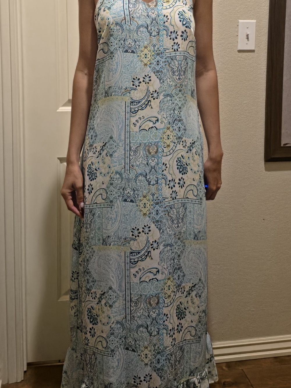 Sleeveless Blue Paisley Maxi Dress
